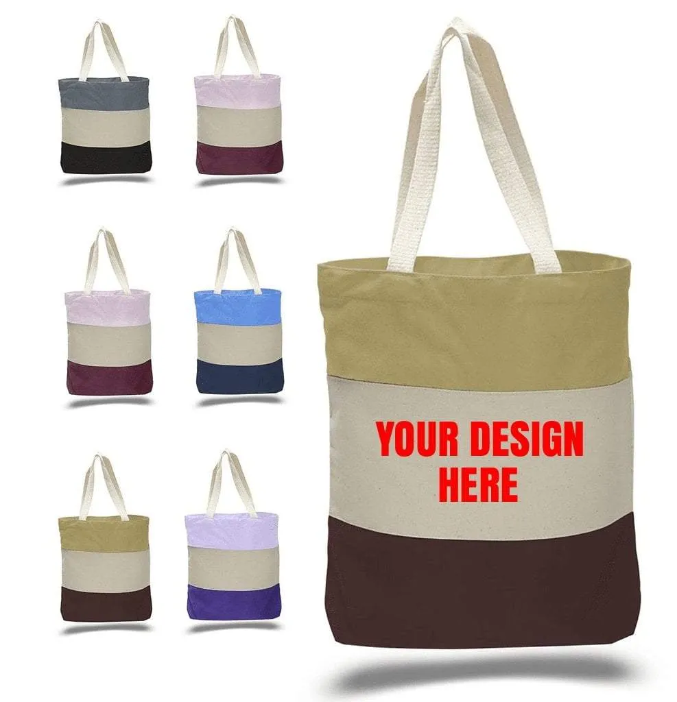 CUSTOM HEAVY CANVAS TOTE BAGS TRI-COLOR