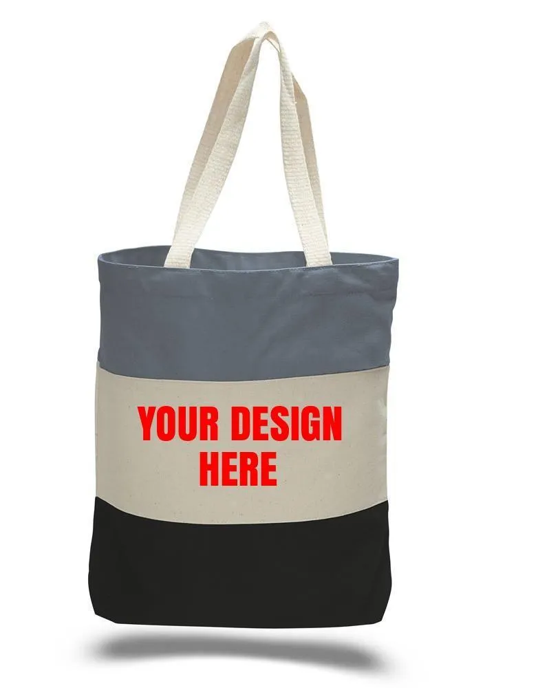 CUSTOM HEAVY CANVAS TOTE BAGS TRI-COLOR