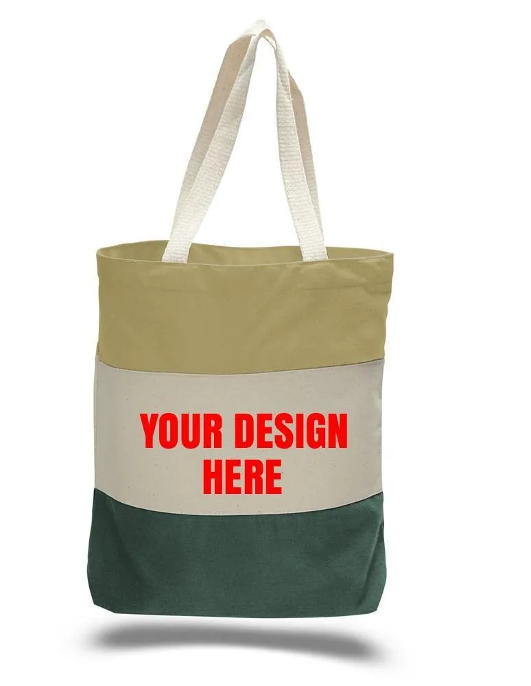 CUSTOM HEAVY CANVAS TOTE BAGS TRI-COLOR