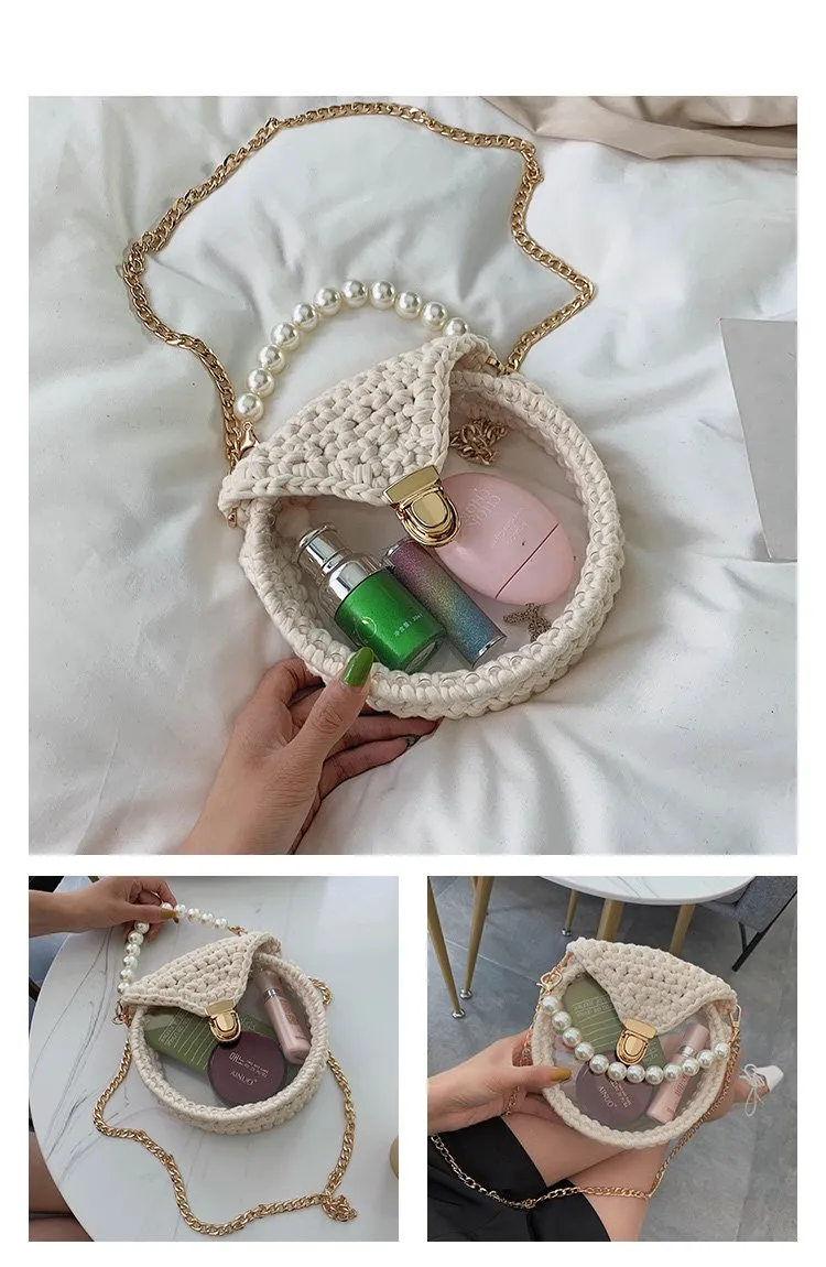 Cute Round Red(Flap) Crochet Crossbody Purse PMMA Crochet Shoulder Round Handbag for Girl Circle Crochet Crossbody Purses