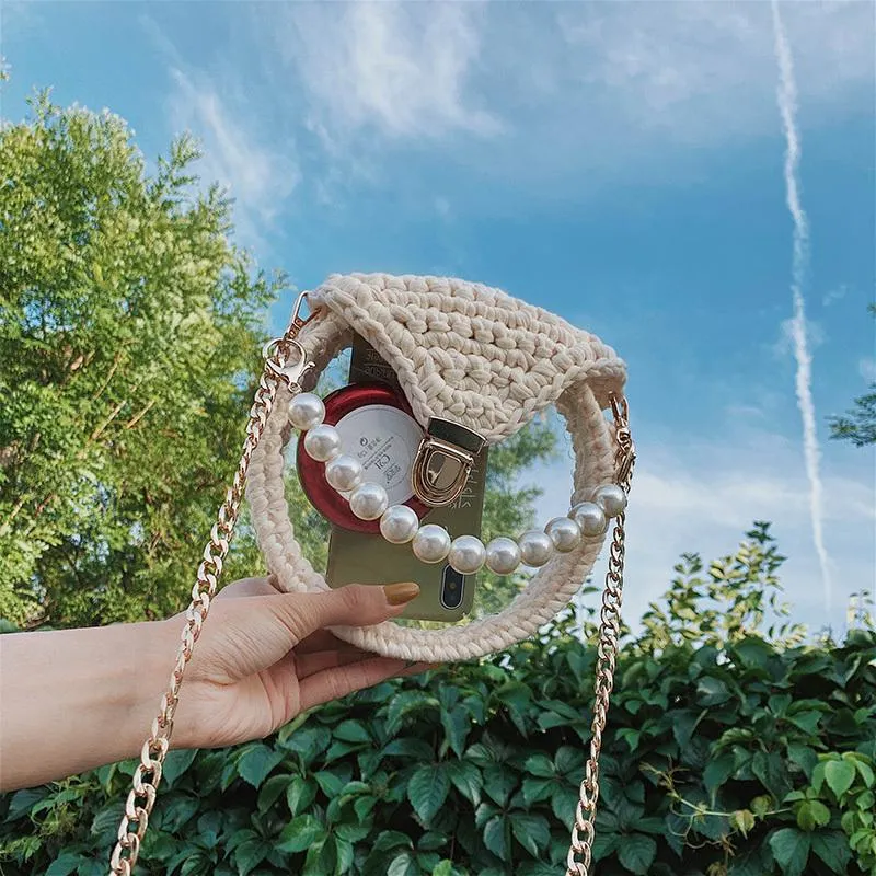 Cute Round Red(Flap) Crochet Crossbody Purse PMMA Crochet Shoulder Round Handbag for Girl Circle Crochet Crossbody Purses