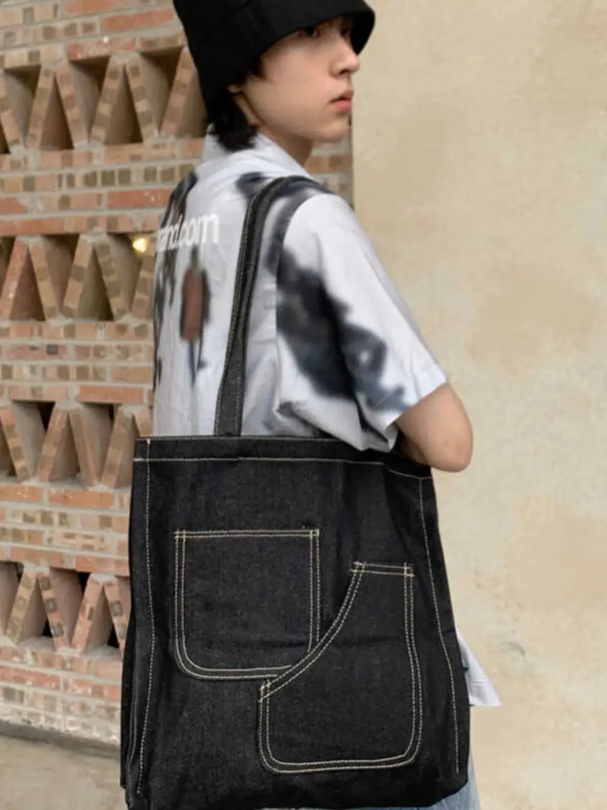 Denim Pocket Canvas Tote Bag