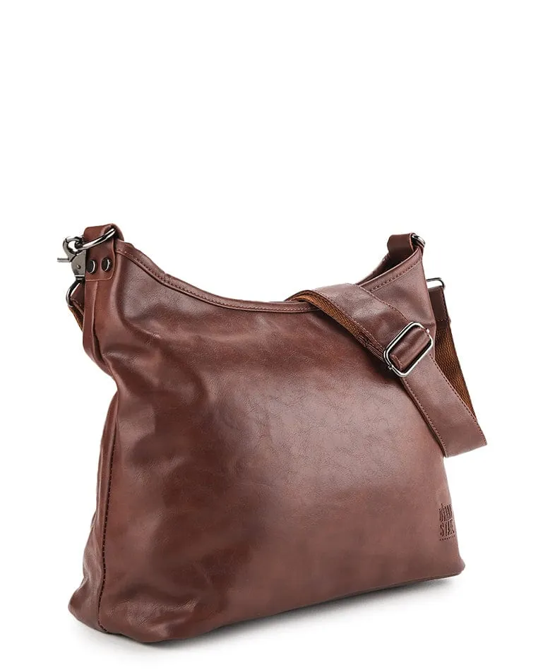 Distressed Leather Hobo Small Crossbody Bag - Camel