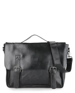 Distressed Leather Office Bag - Black