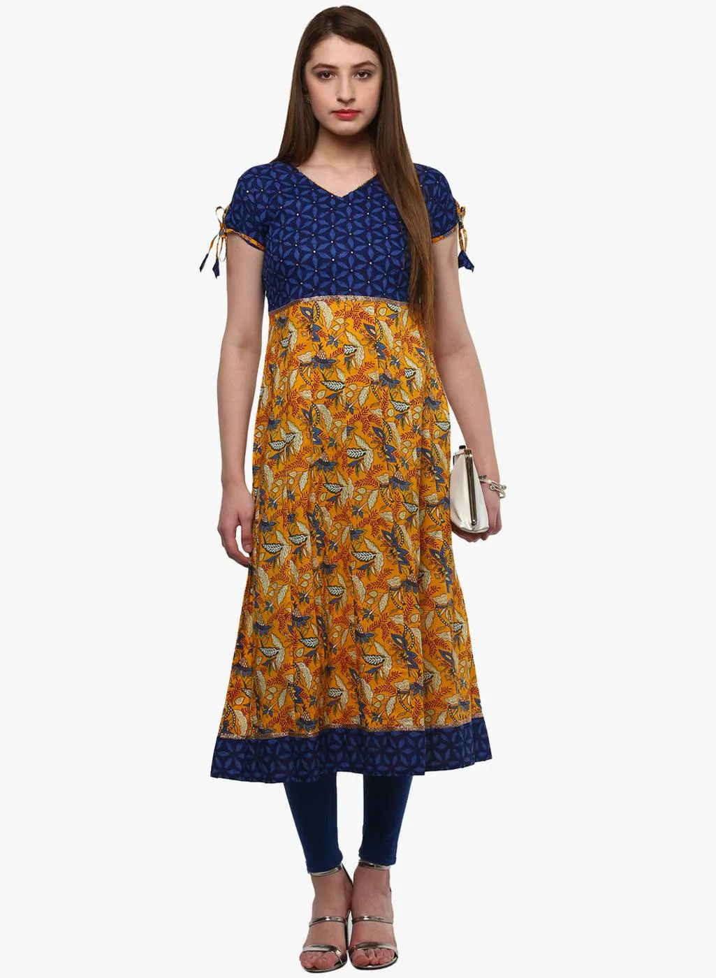 Divena Gorgeous Blue And Mustard Anarkali