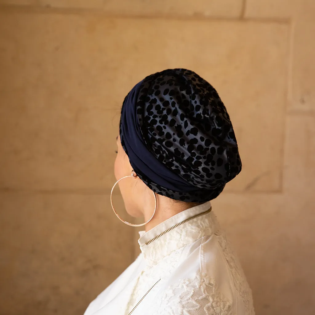 Dots Velvet on Navy Satin Turban