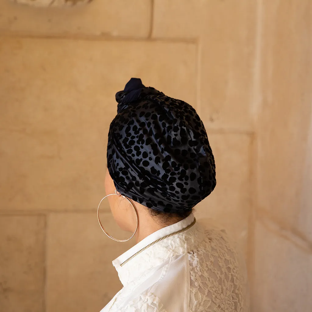 Dots Velvet on Navy Satin Turban