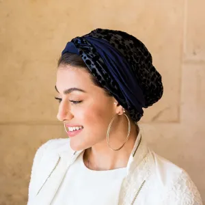 Dots Velvet on Navy Satin Turban