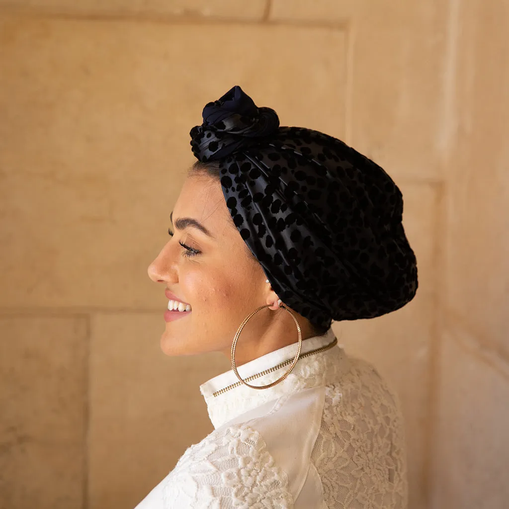 Dots Velvet on Navy Satin Turban