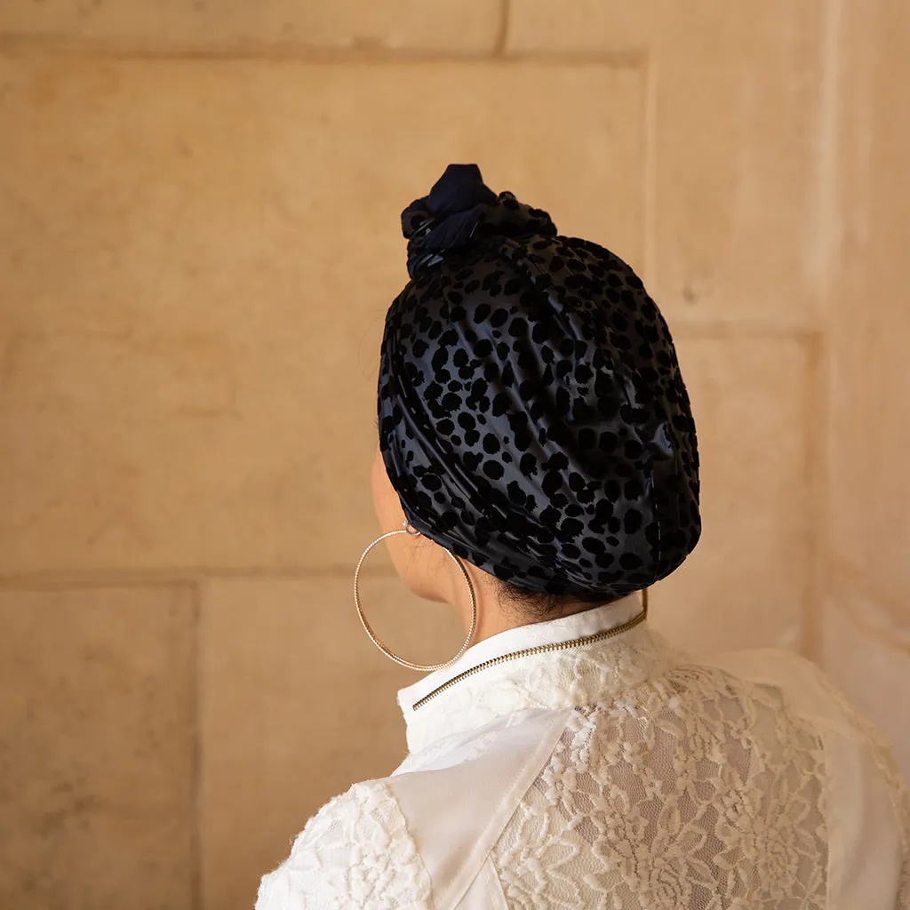 Dots Velvet on Navy Satin Turban