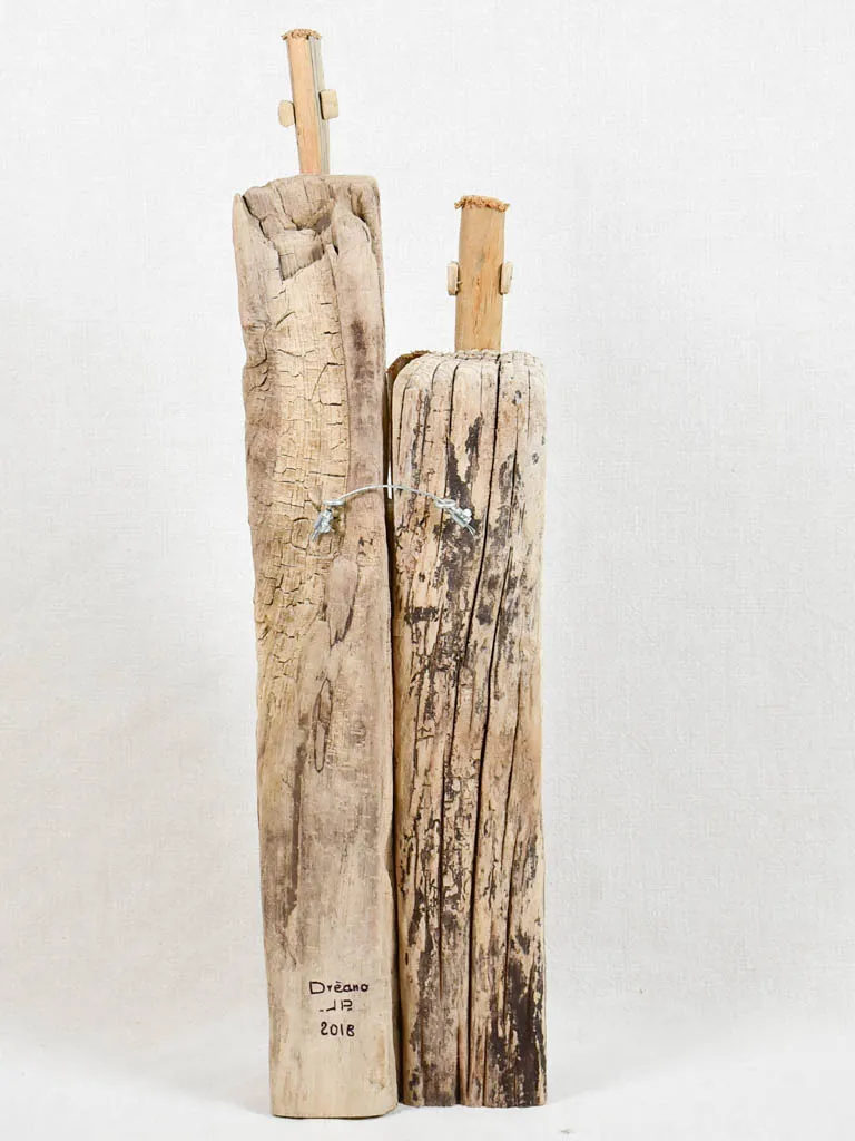 Driftwood totem sculpture by JP Dreano - 3 characters 25¼"