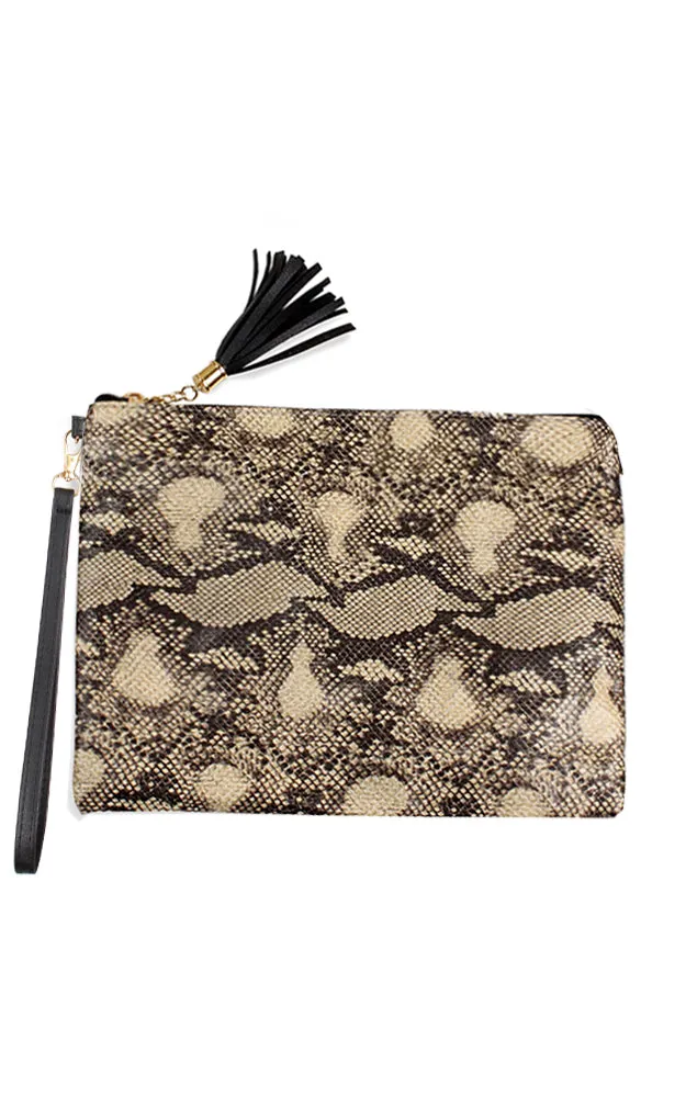 EAB9380 Beige Python Crossbody Clutch Bag