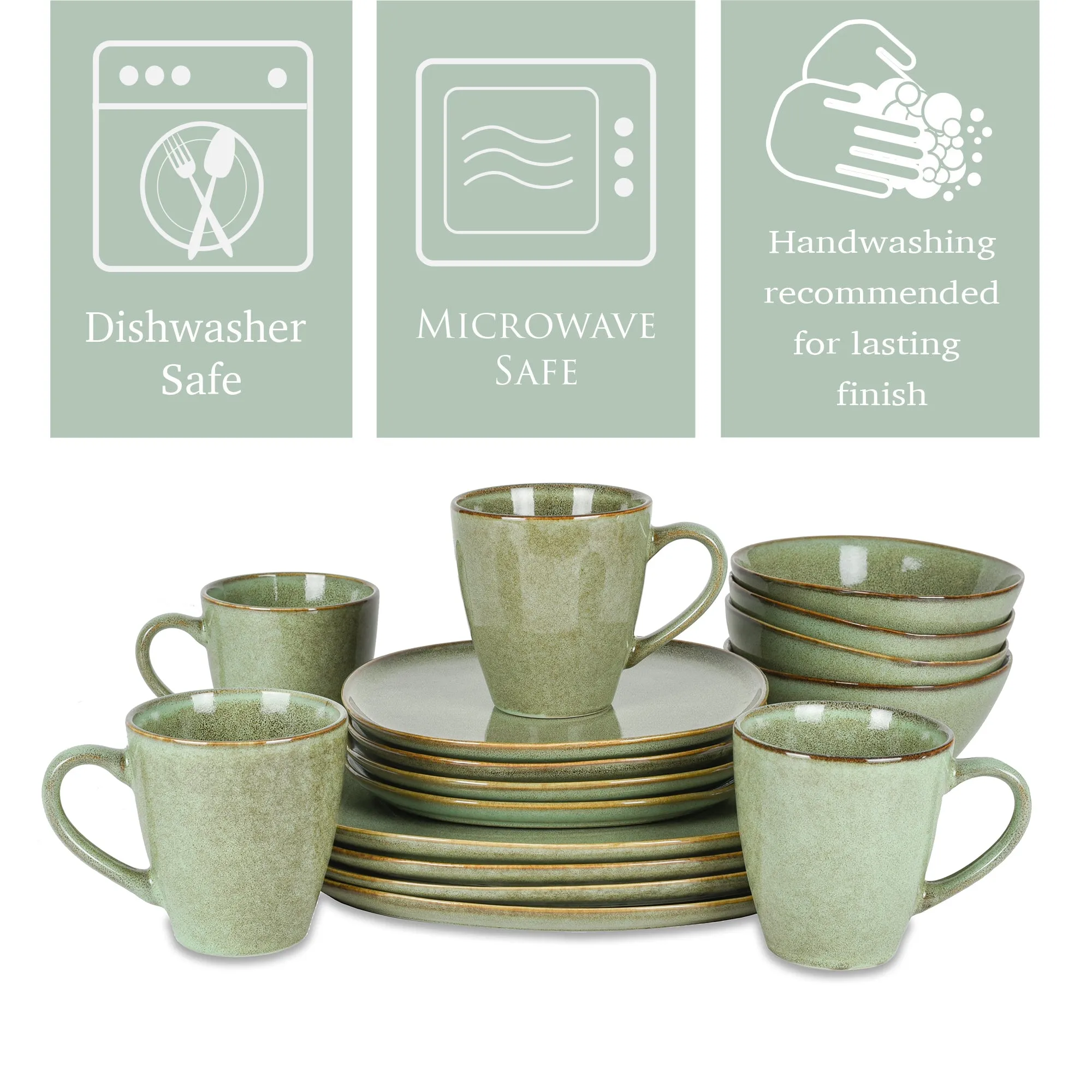 Elanze Designs Modern Chic Smooth Ceramic Stoneware Dinnerware 16 Piece Set - Service for 4, Sage Green