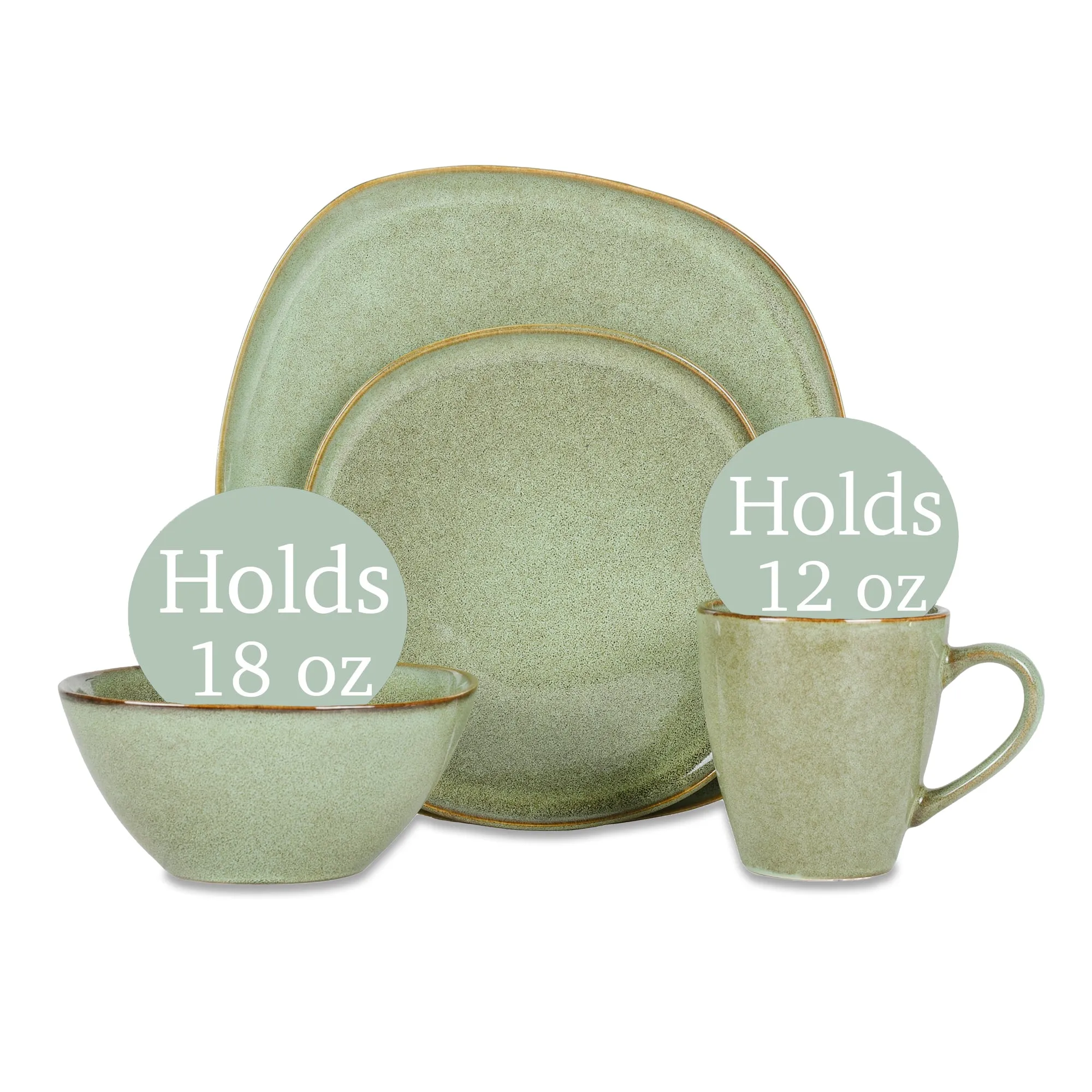 Elanze Designs Modern Chic Smooth Ceramic Stoneware Dinnerware 16 Piece Set - Service for 4, Sage Green