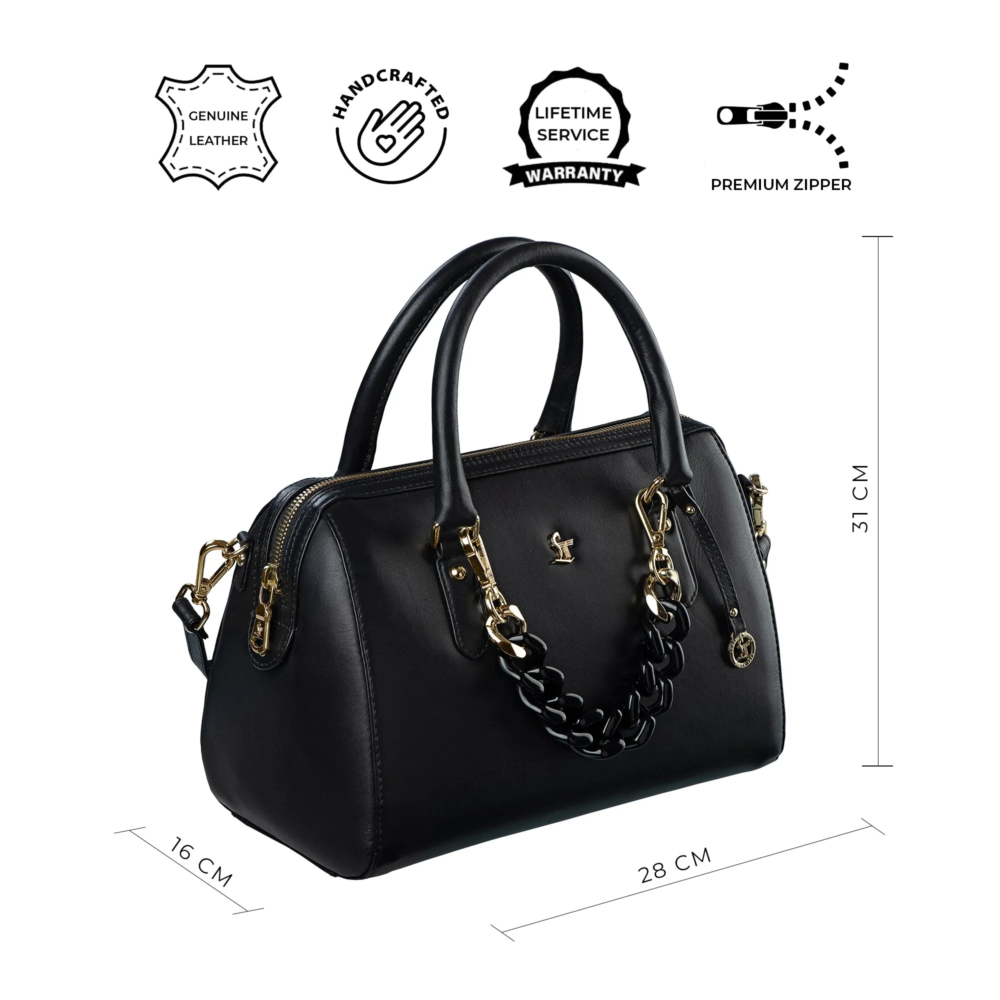 Enna - Sling Bag | Leather Handbag for Women | Genuine Leather Ladies Bag | Color: Black