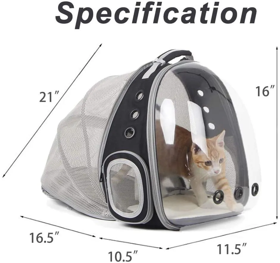 Expandable Cat Carrier Backpack, Space Capsule Transparent Bubble Pet Carrier for Small Dog, Pet Hiking Traveling Backpack