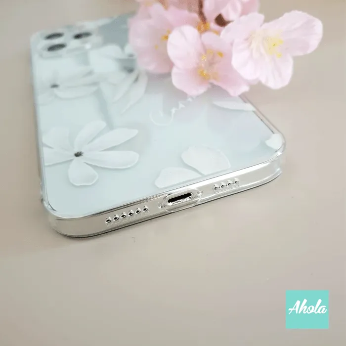 【Fally】Soft TPU transparent phone case 白色花朵名字透明電話軟殼