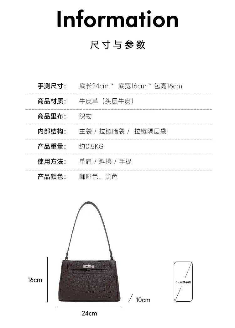 Fashion lock simple single underarm cross body kelly bag 2917 coffee