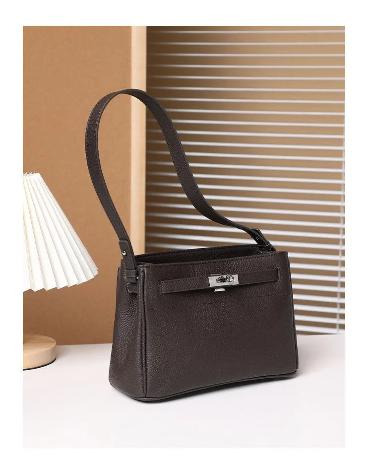 Fashion lock simple single underarm cross body kelly bag 2917 coffee