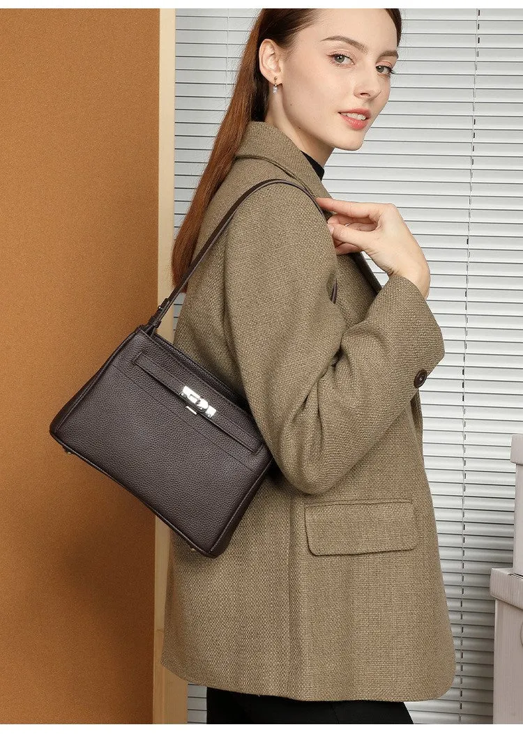 Fashion lock simple single underarm cross body kelly bag 2917 coffee