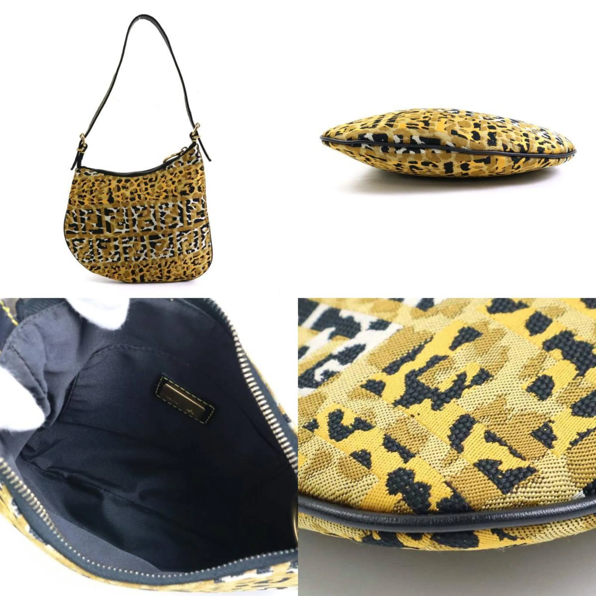 FENDI Shoulder Bag Zucca Leopard Canvas/Leather Beige Gold/Black Gold Ladies