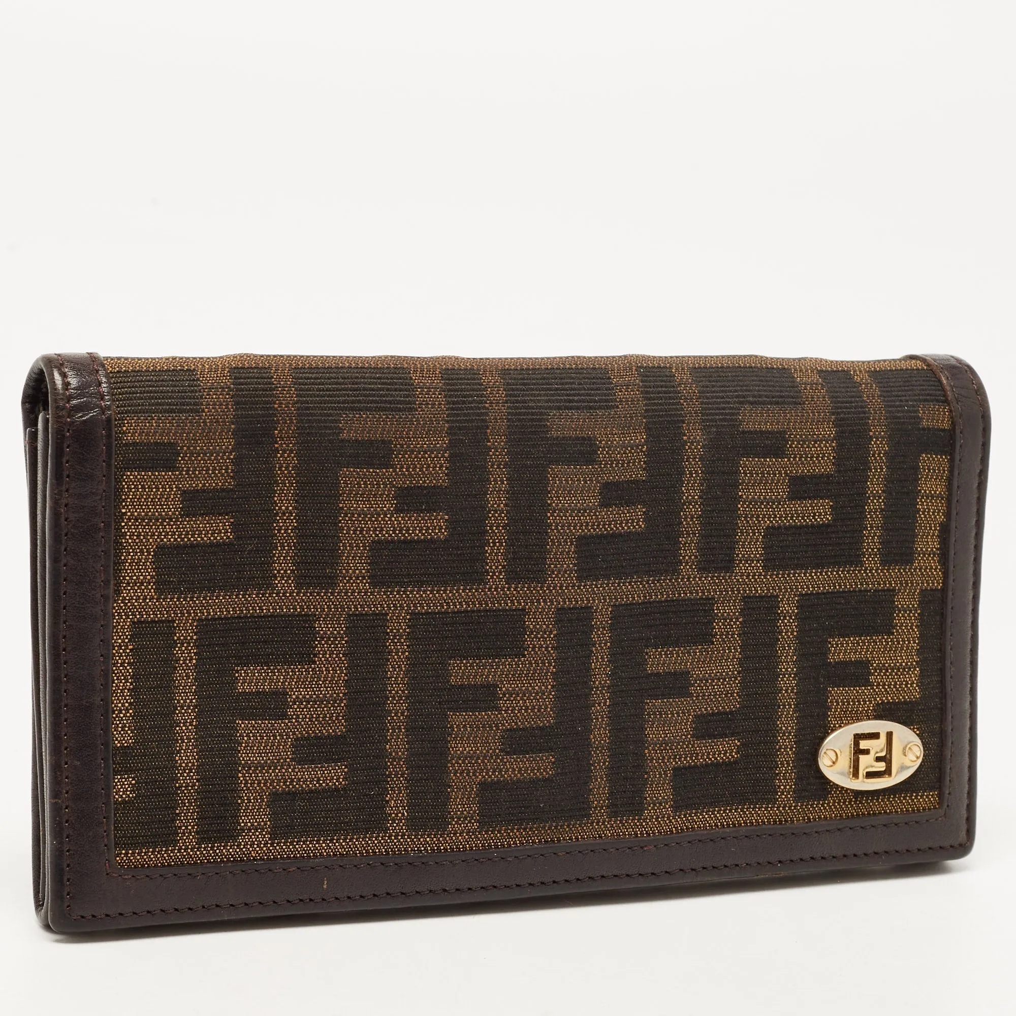 FENDI Tobacco Zucca Canvas and Leather FF Flap Continental Wallet