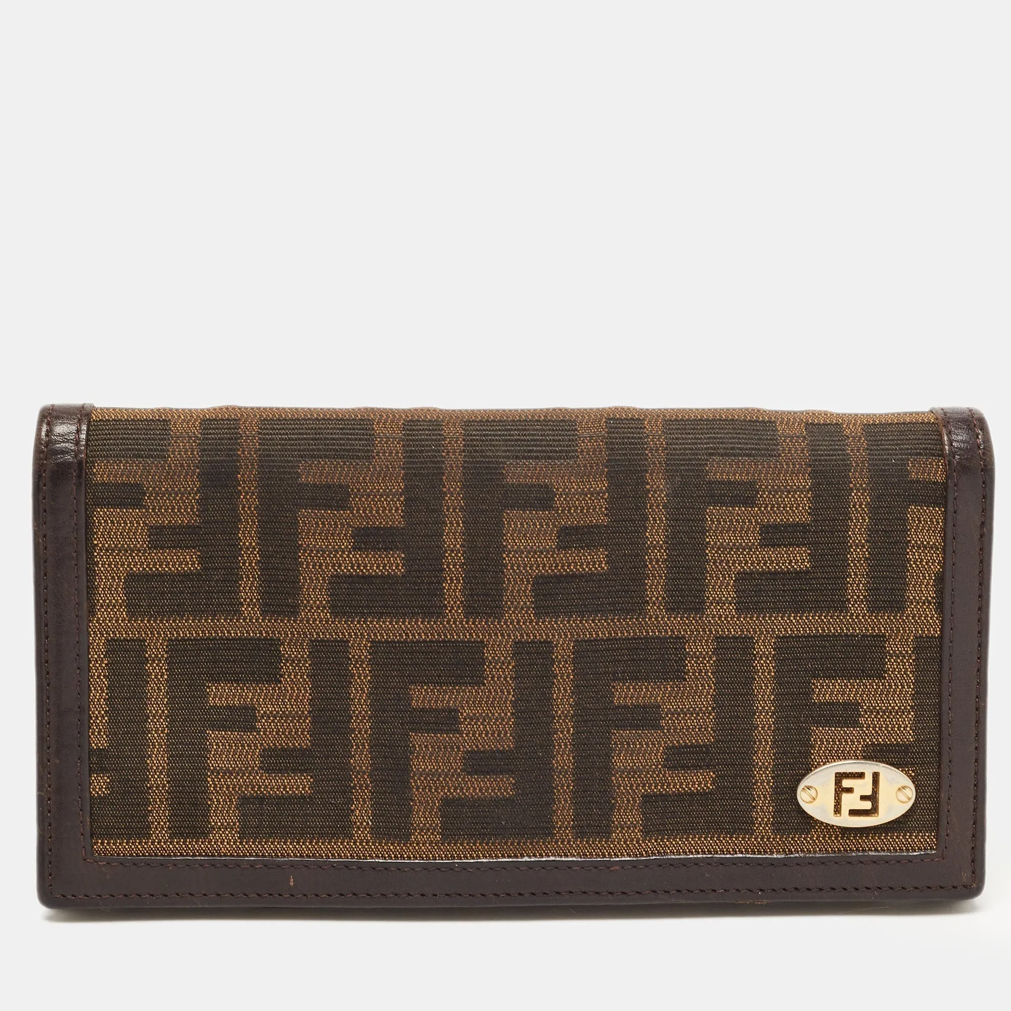 FENDI Tobacco Zucca Canvas and Leather FF Flap Continental Wallet