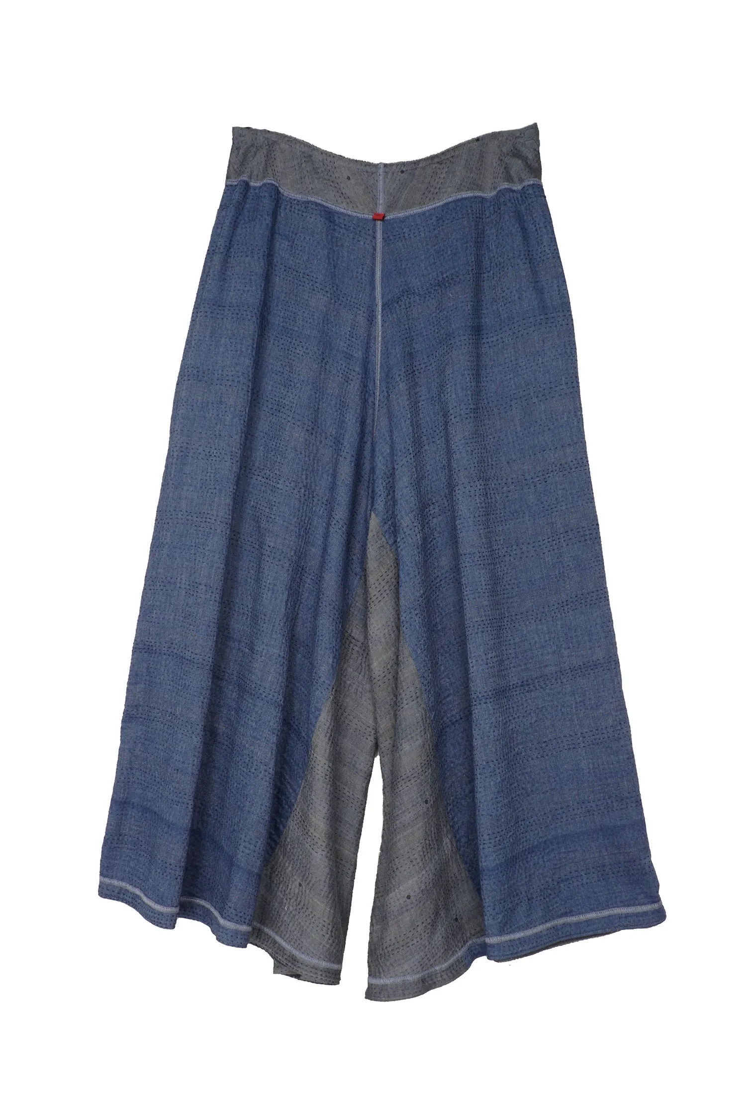 FRAYED PATCH KANTHA WIDE LEG PANTS - fi2623-gry -