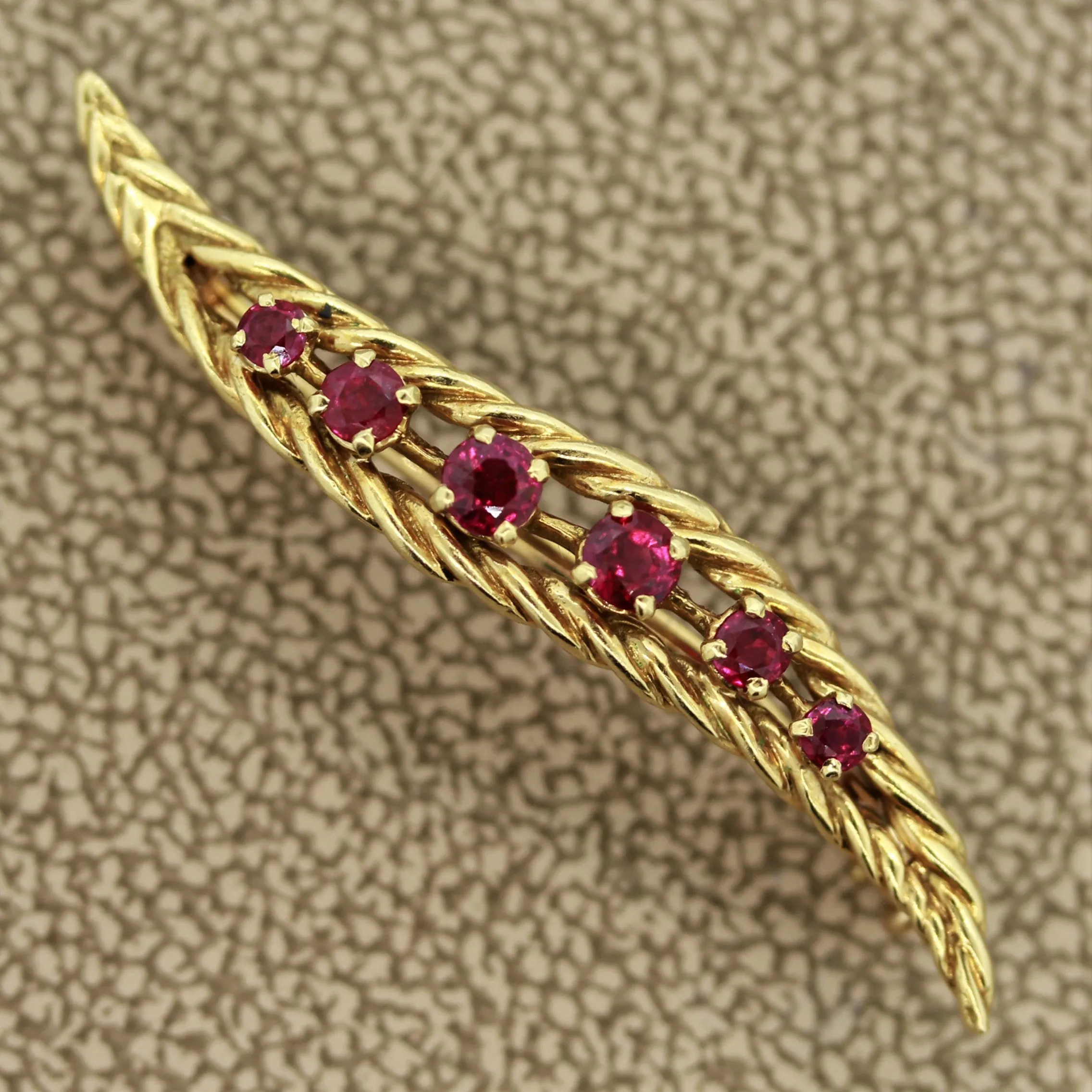 French Ruby Gold Feather Pin-Brooch