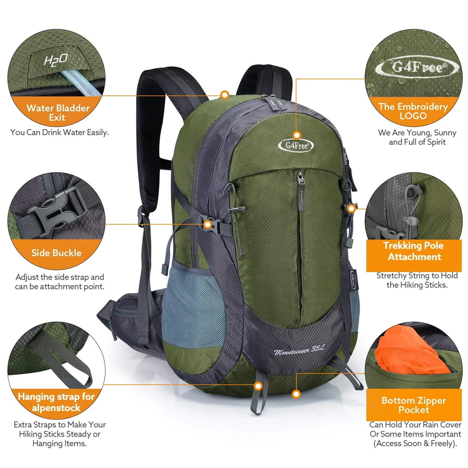 G4Free 35L Outdoor Sports Travel Daypack with Rain Cover