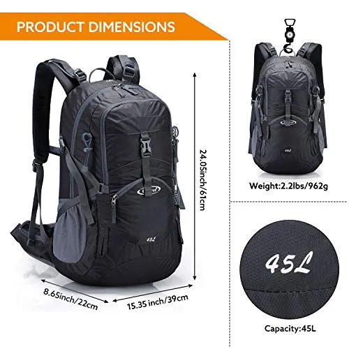 G4Free 45L Waterproof Hiking Travel Backpack with Rain Cover