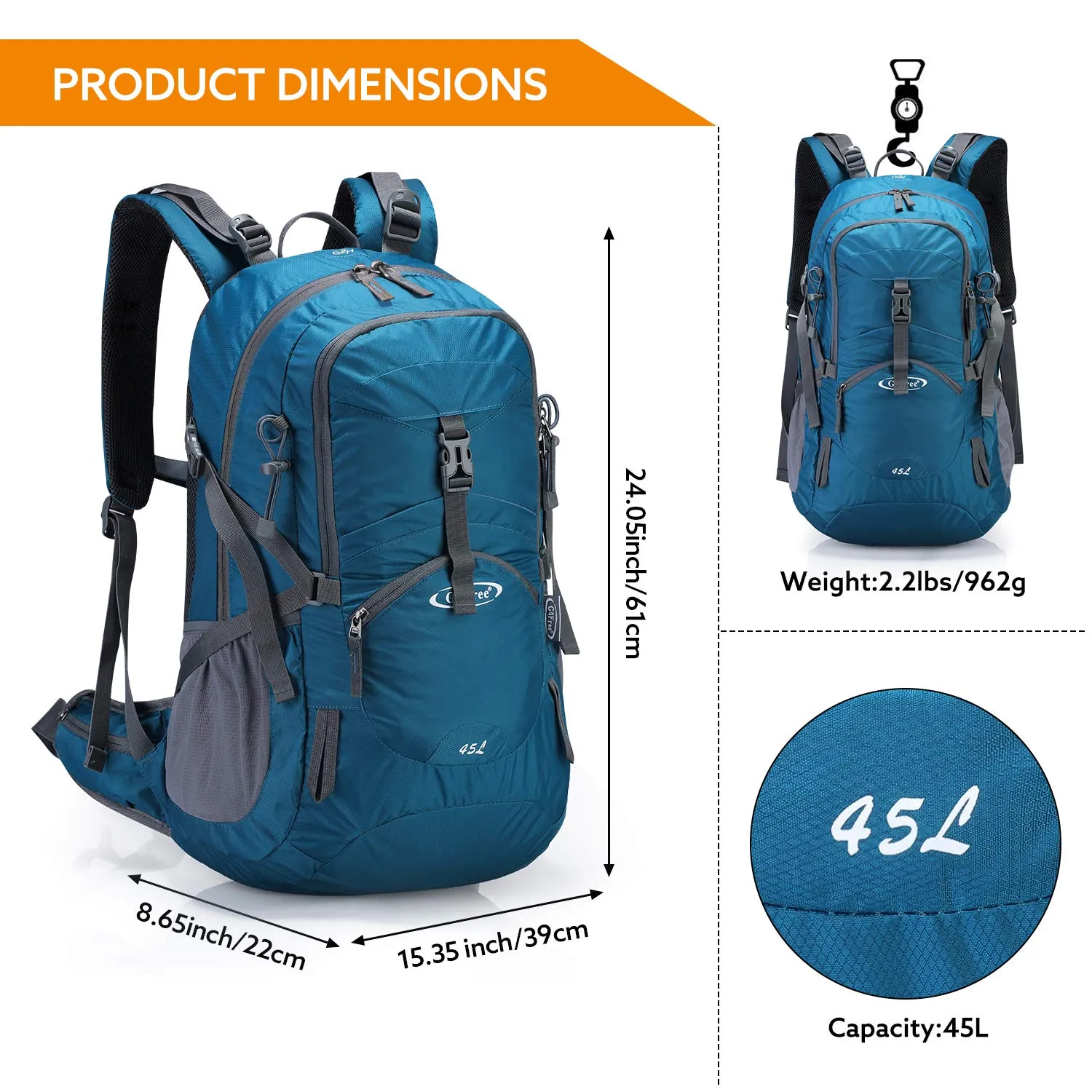 G4Free 45L Waterproof Hiking Travel Backpack with Rain Cover