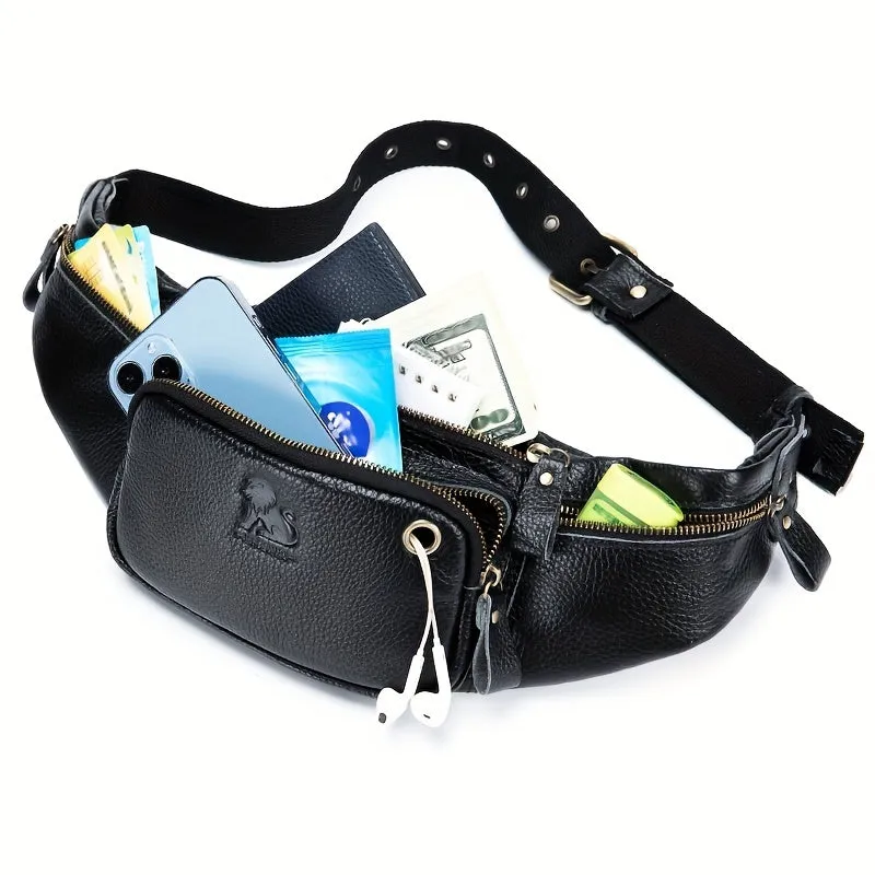 Genuine Leather Outdoors Fanny Bag Waist Bag For Men Travel Hiking Running Waist Bag Cell Phone Pouch Cashier Bag