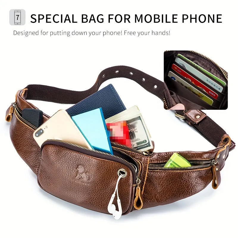 Genuine Leather Outdoors Fanny Bag Waist Bag For Men Travel Hiking Running Waist Bag Cell Phone Pouch Cashier Bag