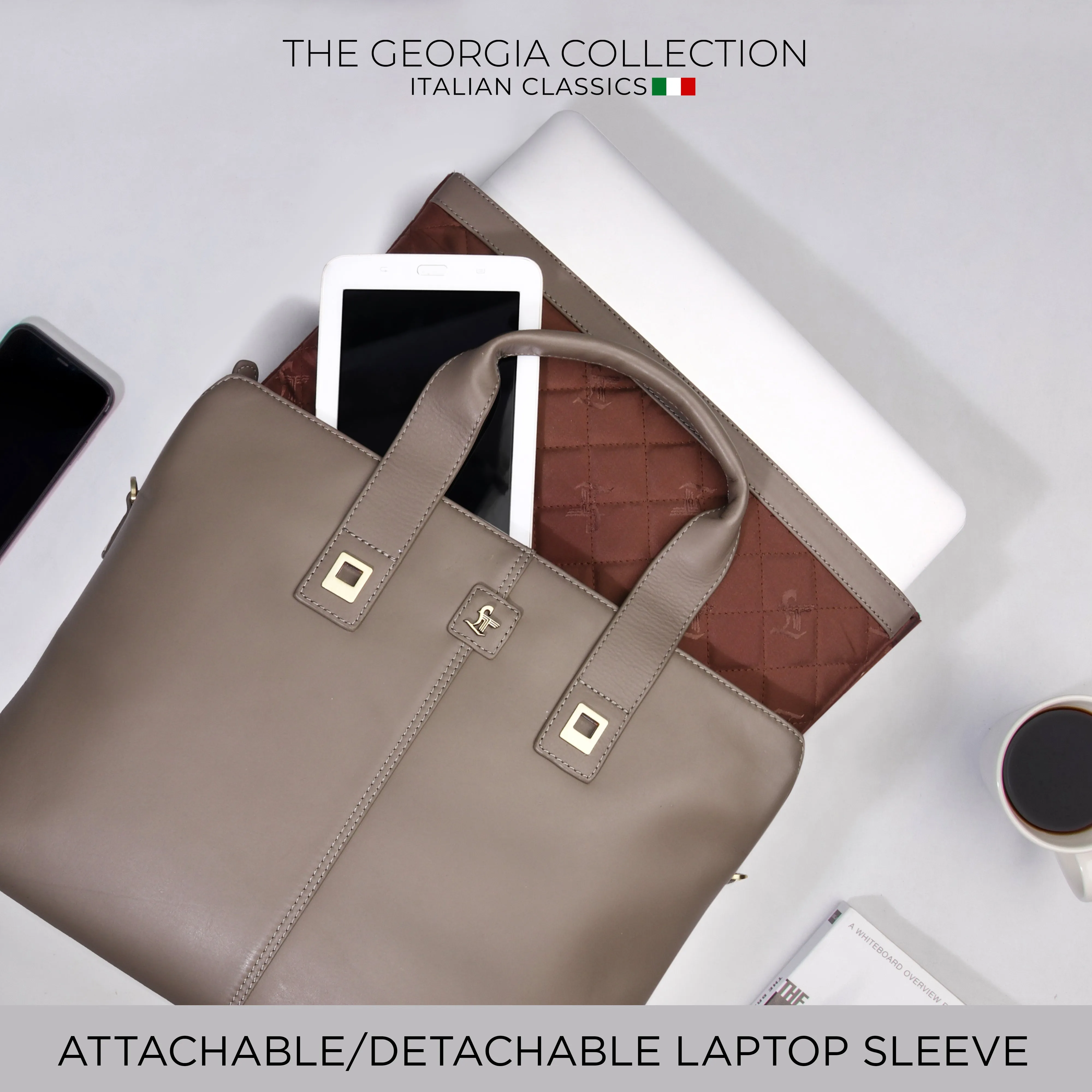 Georgia Collection | Leather Portfolio Bag | For Office Use | Colour - Beige & Tan