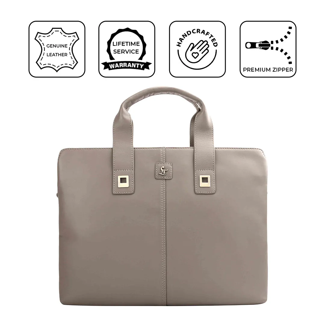 Georgia Collection | Leather Portfolio Bag | For Office Use | Colour - Beige & Tan