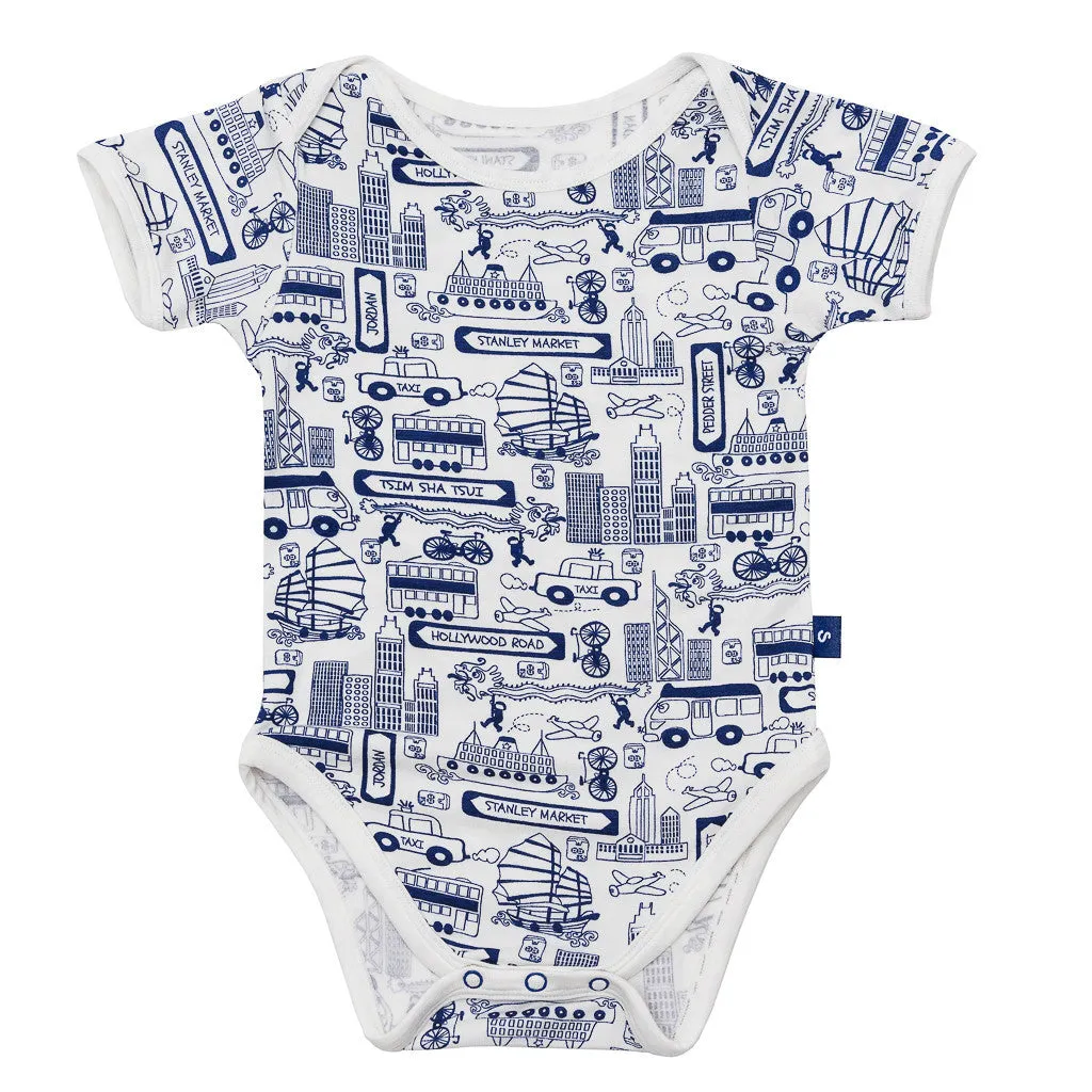 Gift set - Short sleeve onesie/Hat/Bib -- Busy Hong Kong