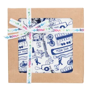 Gift set - Short sleeve onesie/Hat/Bib -- Busy Hong Kong