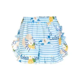 Girls Blue Frill Stripe Shorts