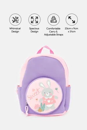 Girls Pink And Purple Bunny Printed Backpack