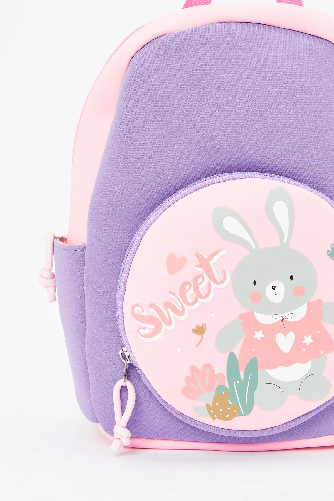 Girls Pink And Purple Bunny Printed Backpack