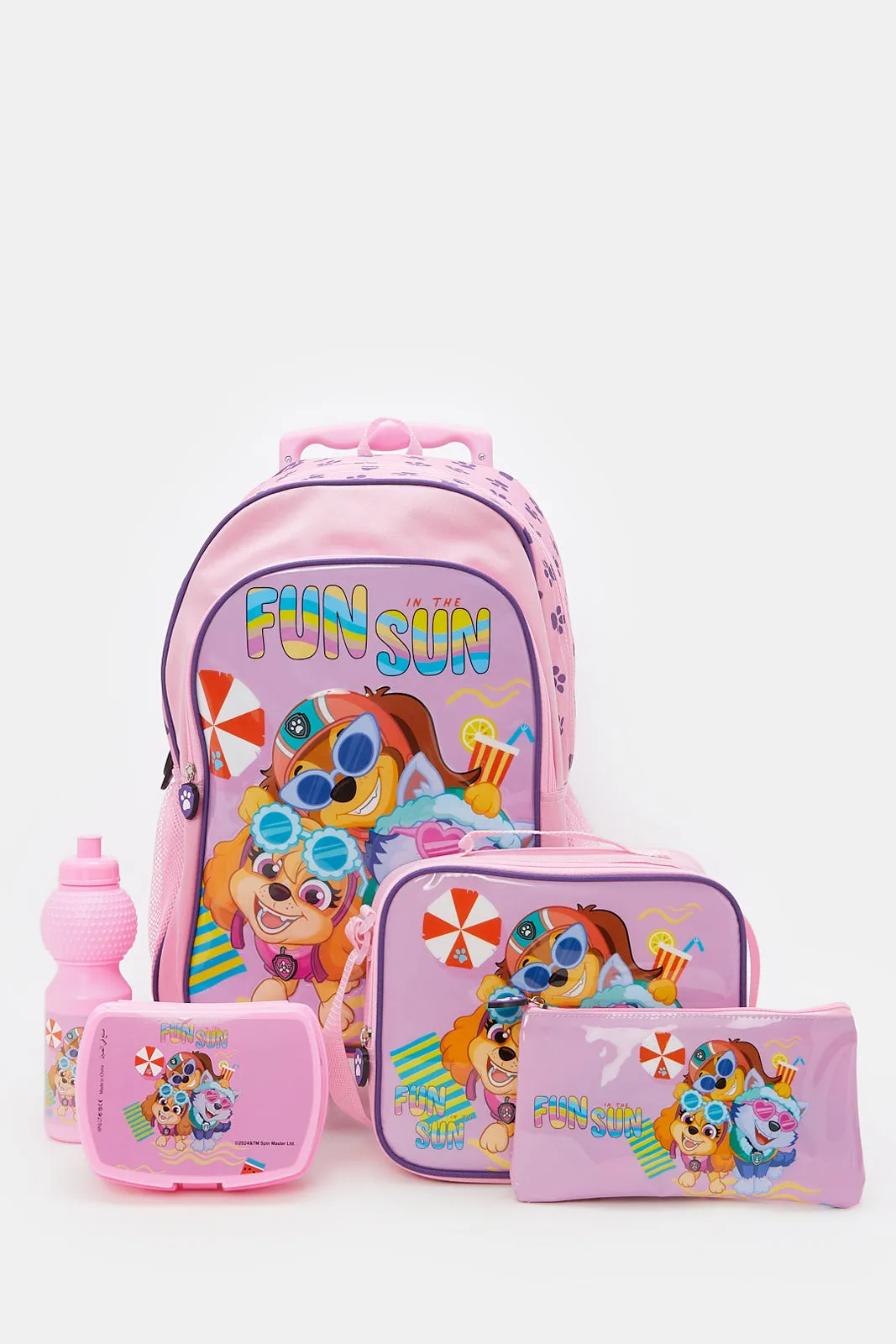 Girls Pink Paw Patrol Print Trolley Set (5 Piece)