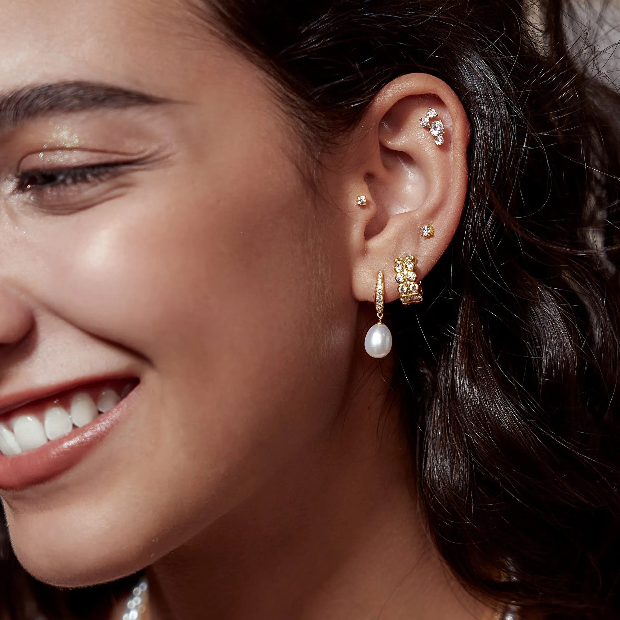 Gold Pavé Climber Stud Earrings