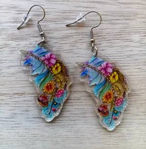 Gorgeous Bohemian Floral Feather Earrings