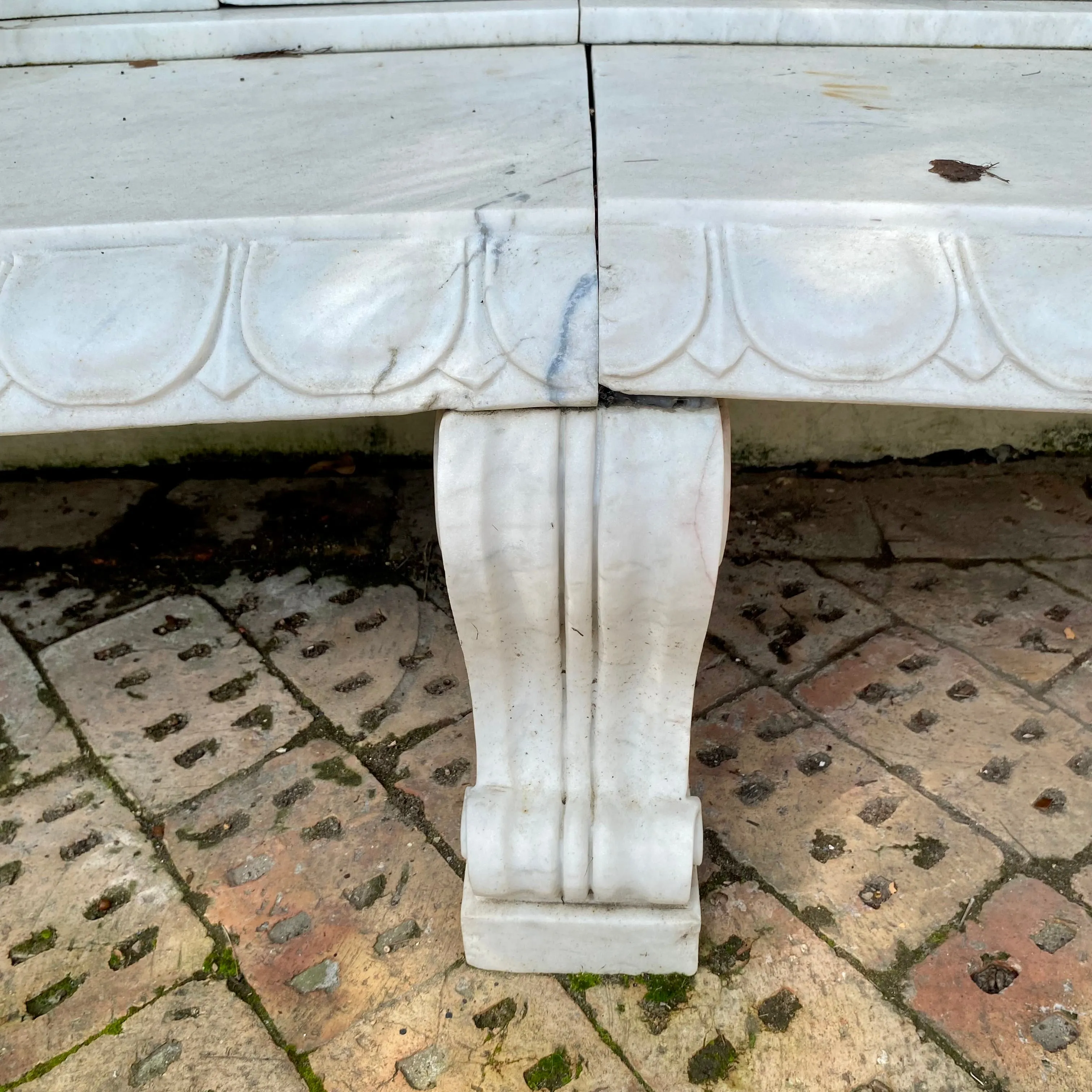 Gorgeous Hand Carved White Marble Bench