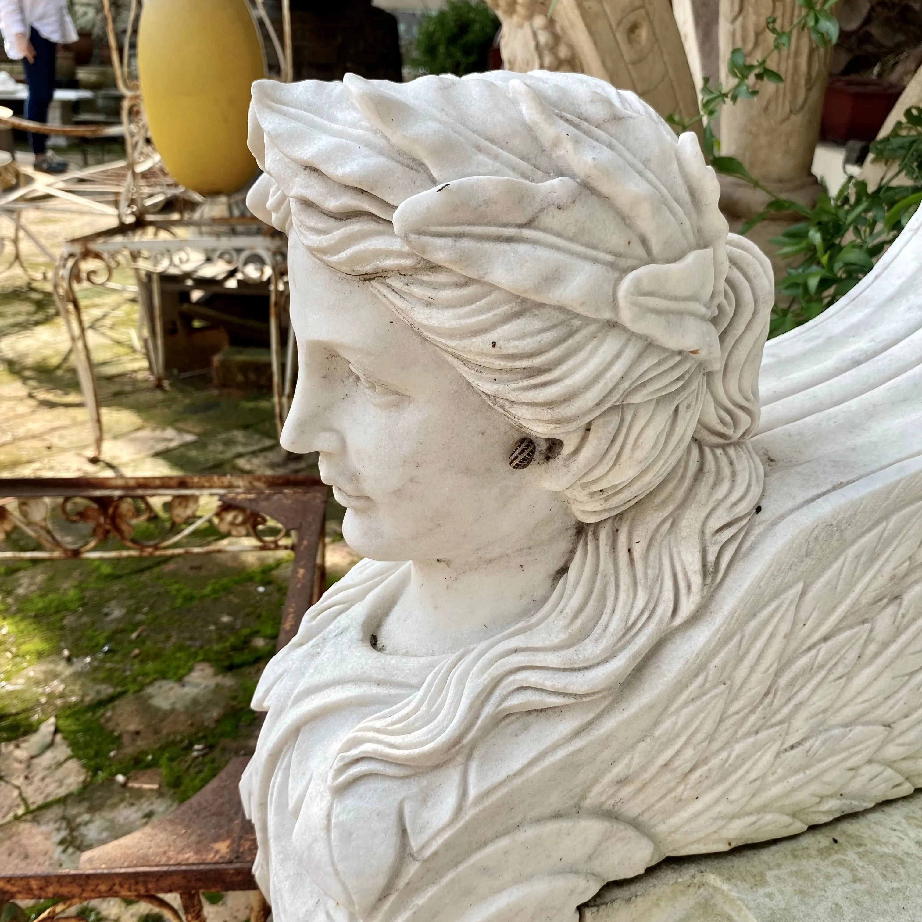 Gorgeous Hand Carved White Marble Bench