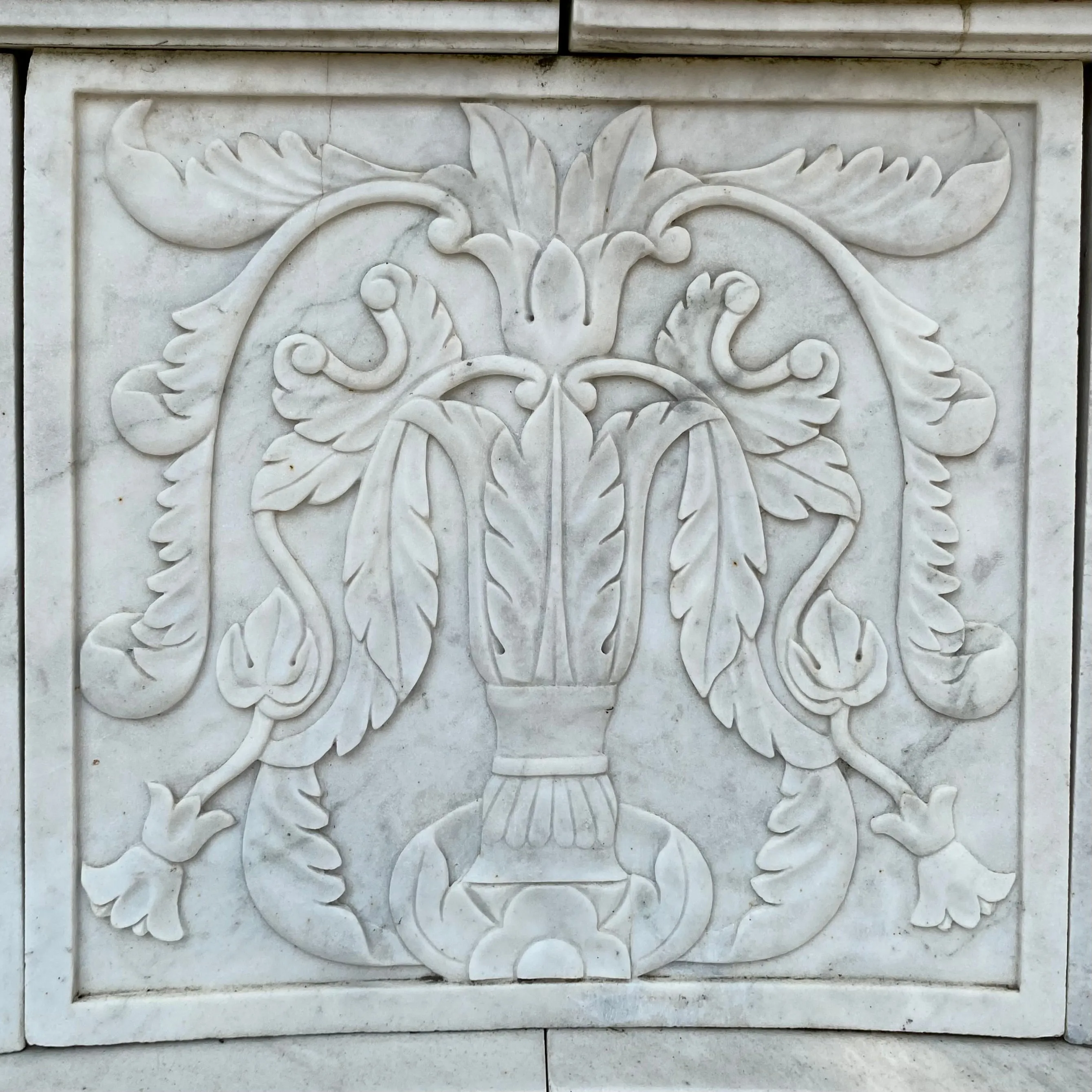 Gorgeous Hand Carved White Marble Bench