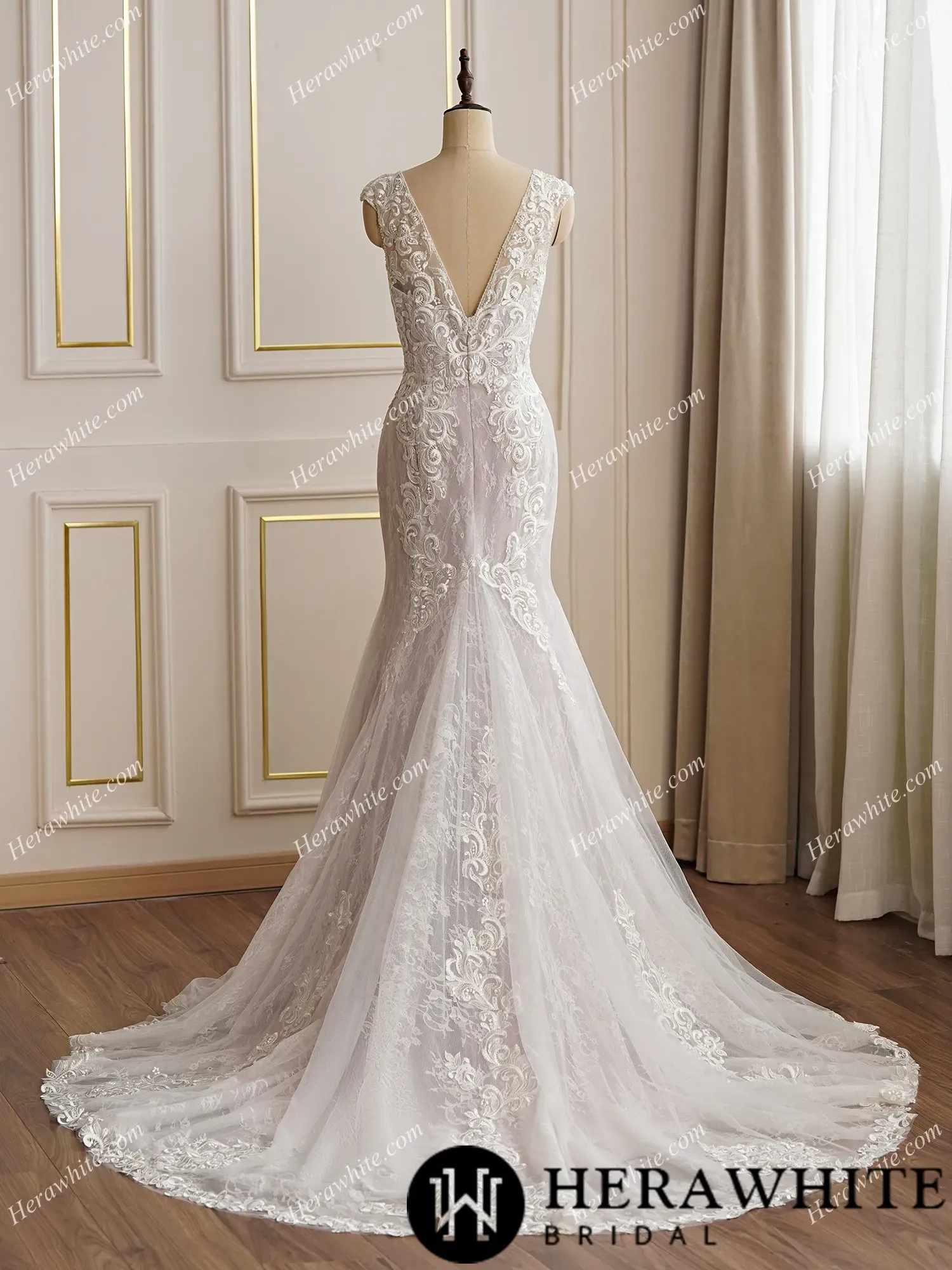 Gorgeous Lace Cape Sleeves Mermaid Wedding Dress