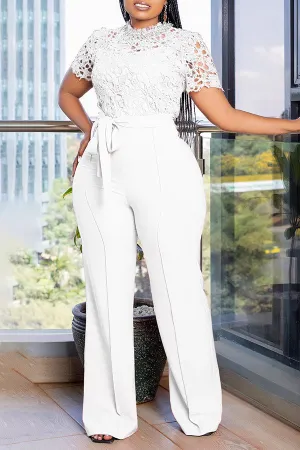 Gorgeous Lace Panel Tie Front Jumpsuit