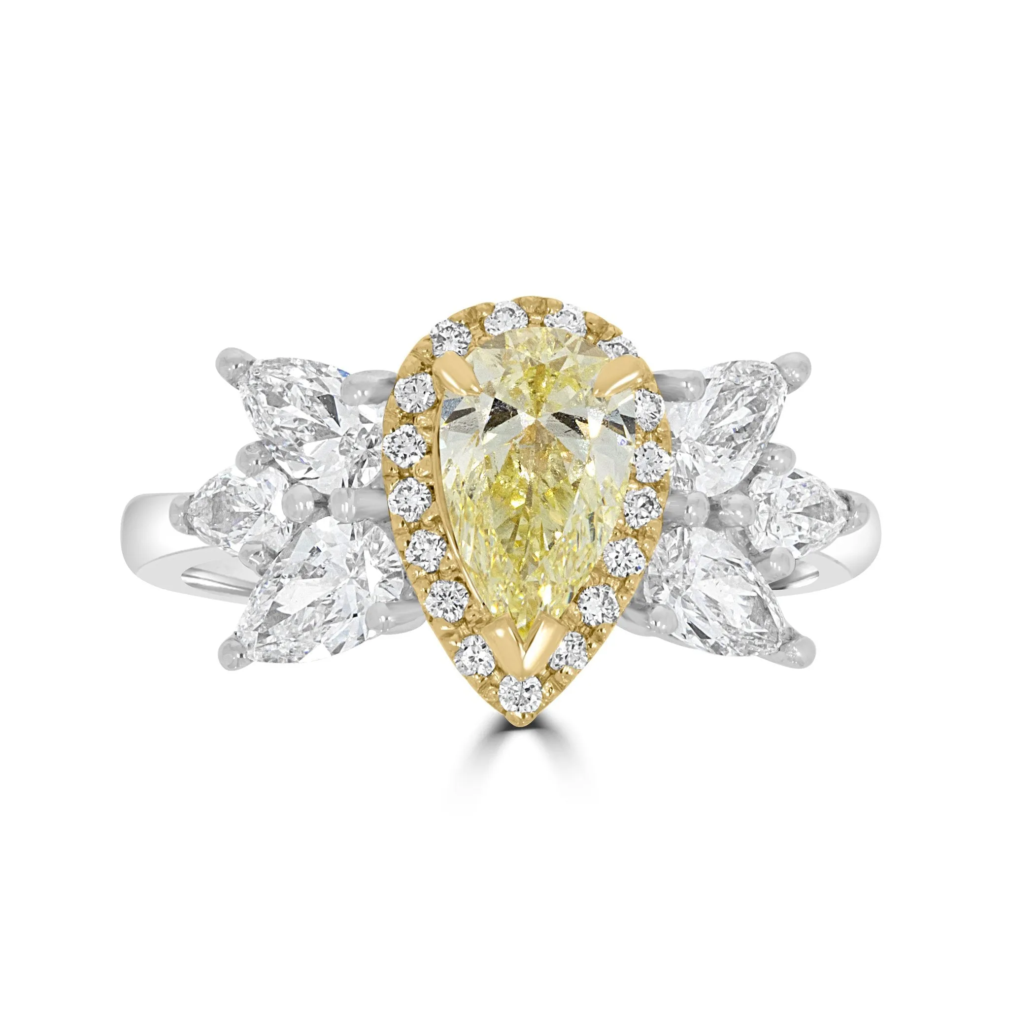 Gorgeous Pear Yellow Diamond Halo Ring